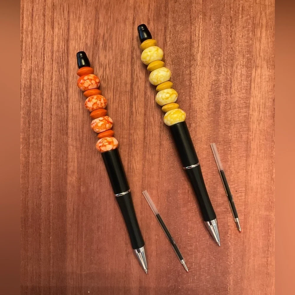 Hand Crafted Beaded Pens Set of 2 with ink refill, Ballpoint Black